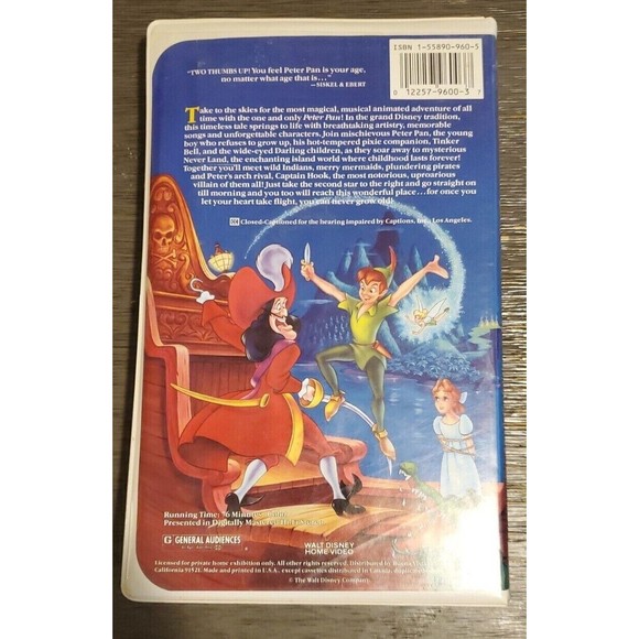 Disney Peter Pan VHS 1990 Black Diamond Edition - Picture 2 of 5